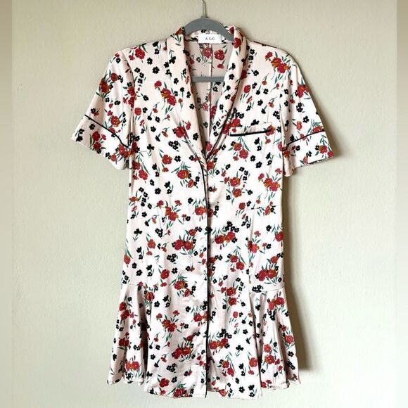 A.L.C. Ruthie Silk Mini Cream Pink Dress Floral Stretch Size 2 - Picture 12 of 15